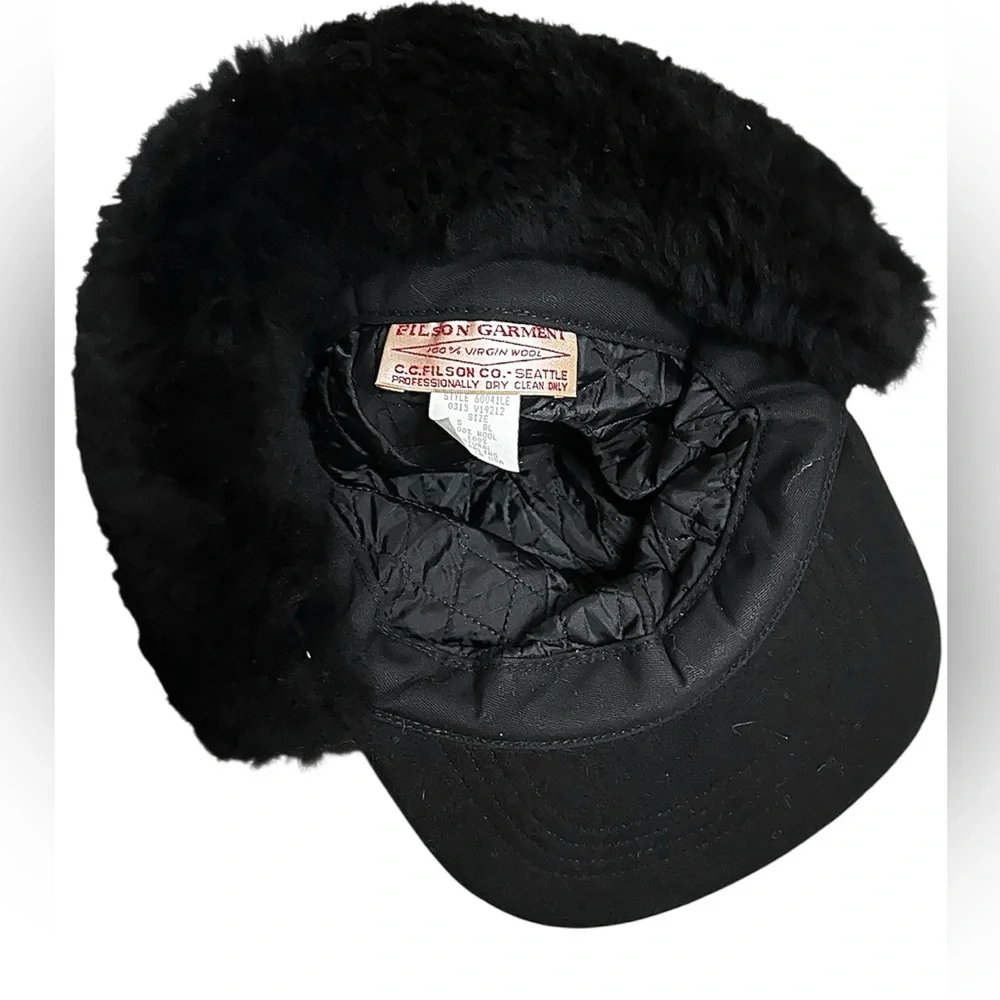 C.C. Filson Double Mackinaw Wool‎ Black Shearling Cap Small Outdoors Heritage